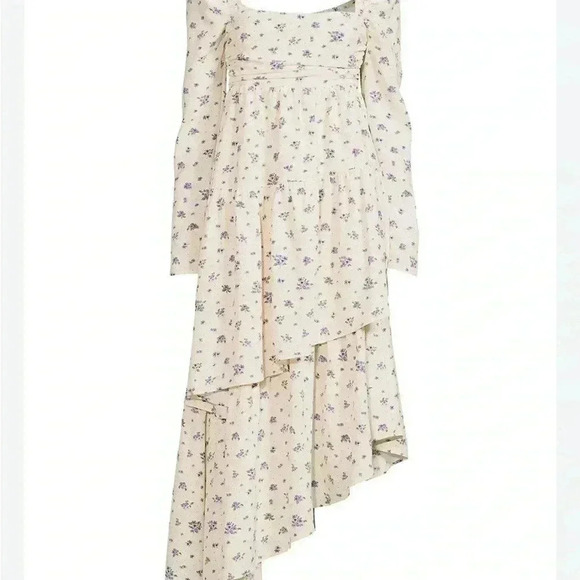 NNT We wore what puff sleeve asymmetrical tiered cream purple floral dress 6 - Picture 6 of 6